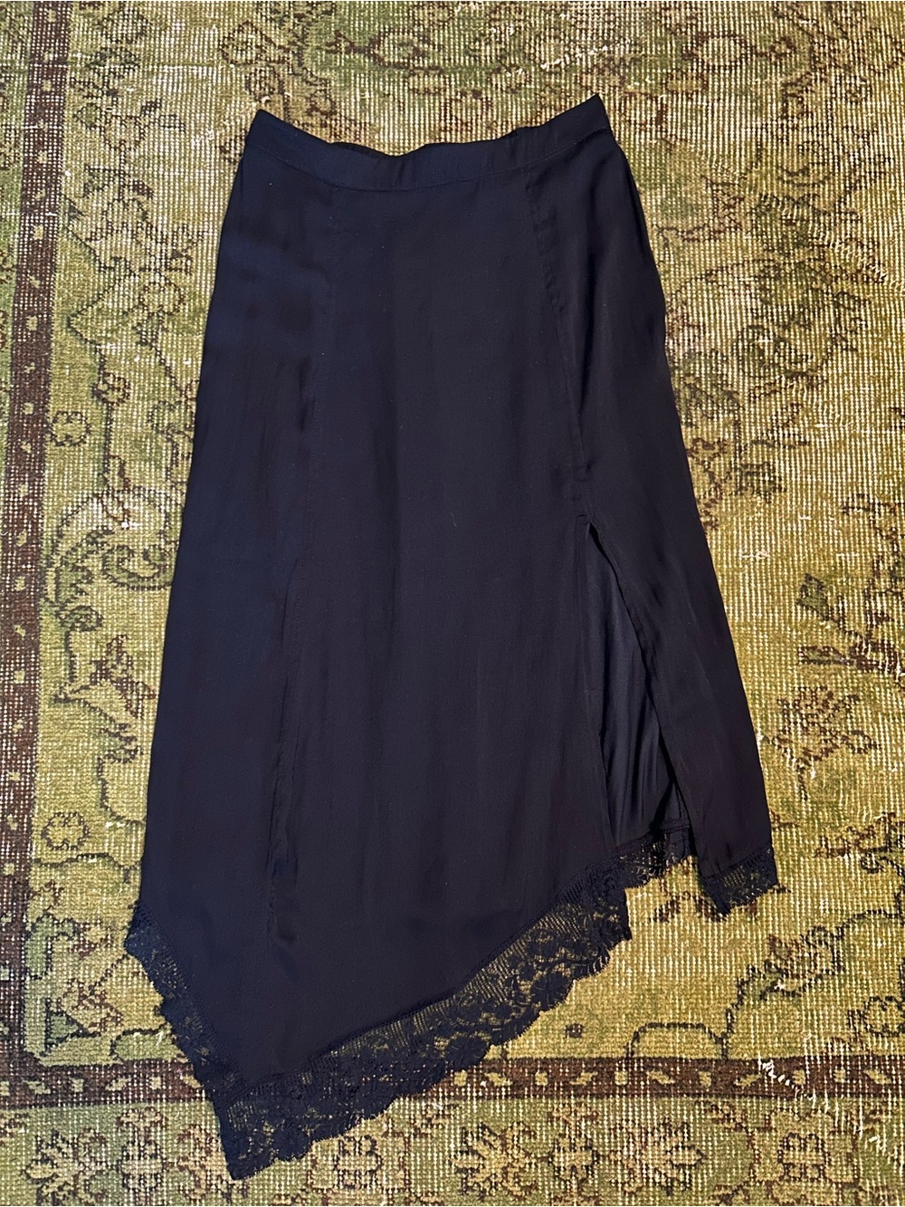 Free People Black Asymmetrical Lace-Hem Midi Skirt